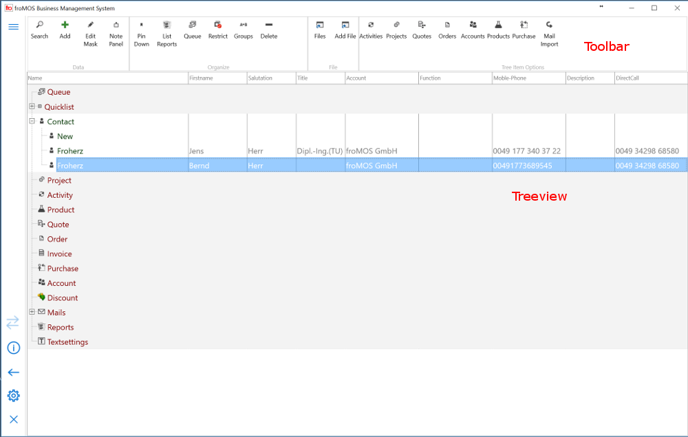 froMOS CRM Main Panel